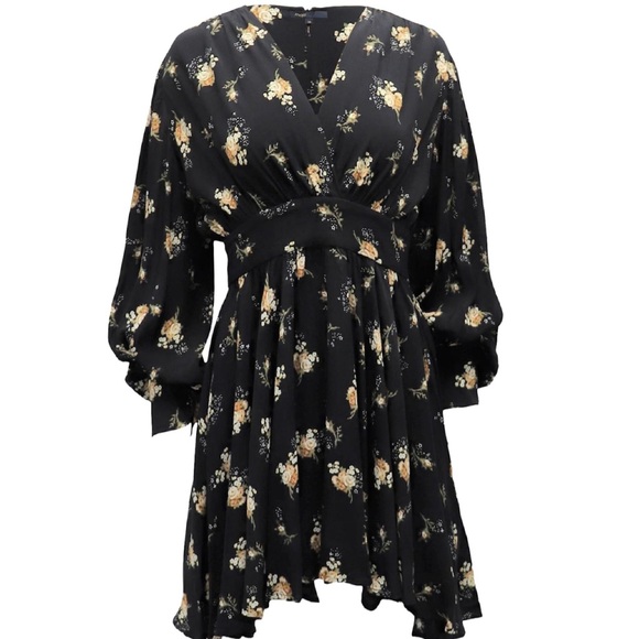 Maje Floral Long Balloon Sleeve Mini Dress, Size 6 US/38 FR - Picture 2 of 13